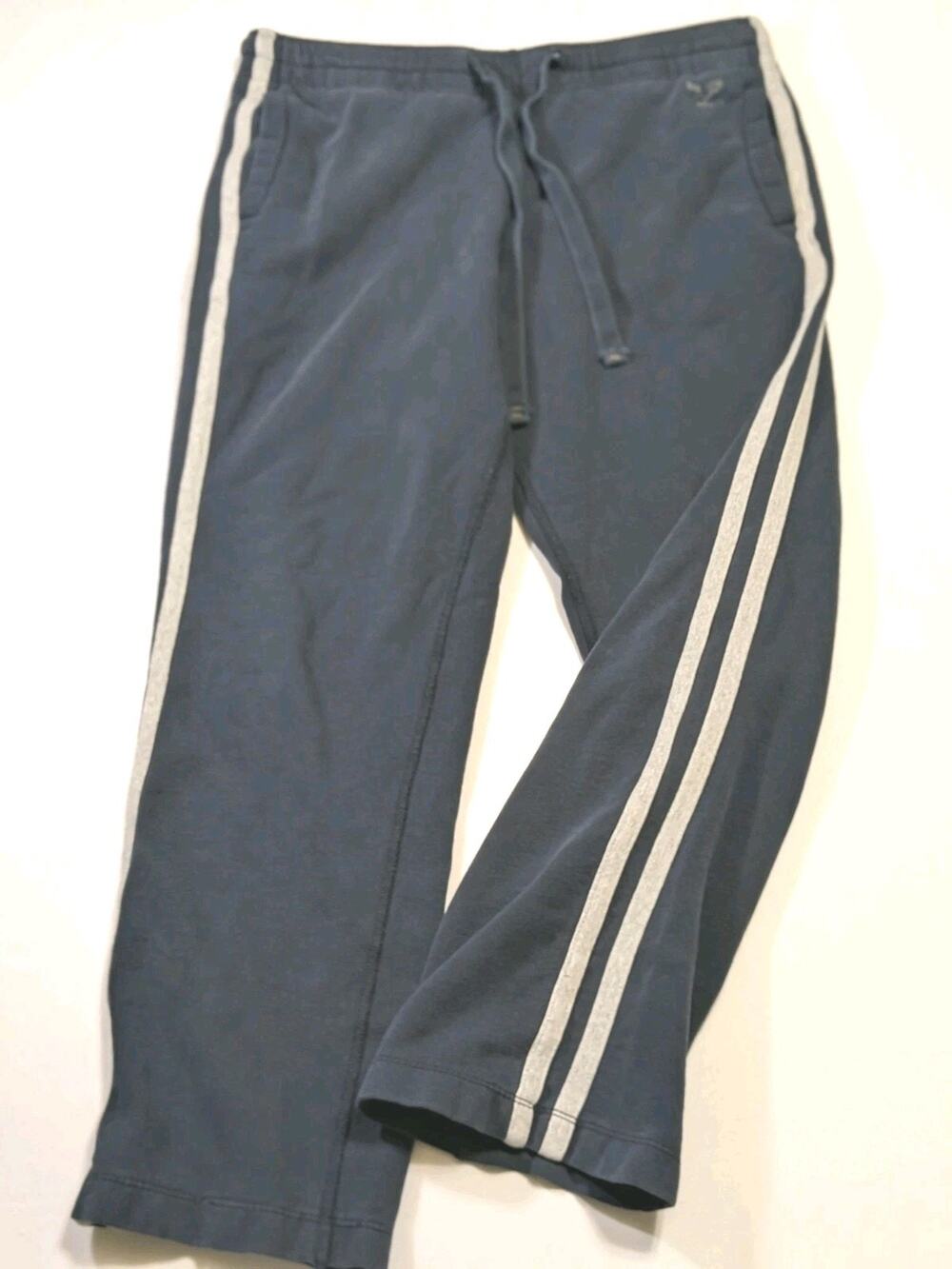 American Eagle Sweat Pants Navy With Gray Stripes Mens M Y2k Baggy